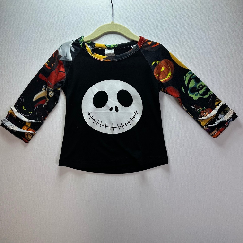 Baby Ball Jack Skellington Halloween Ruffle Raglan Top Black Multi 12-18M